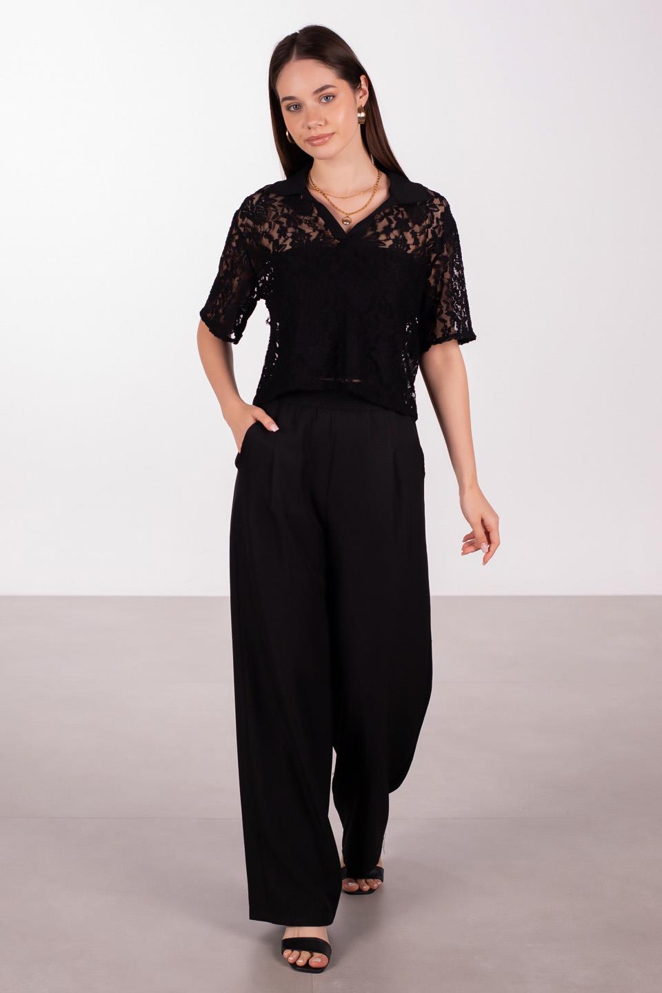 Kadın Beli Lastikli Aerobin Bol Pantolon - Siyah