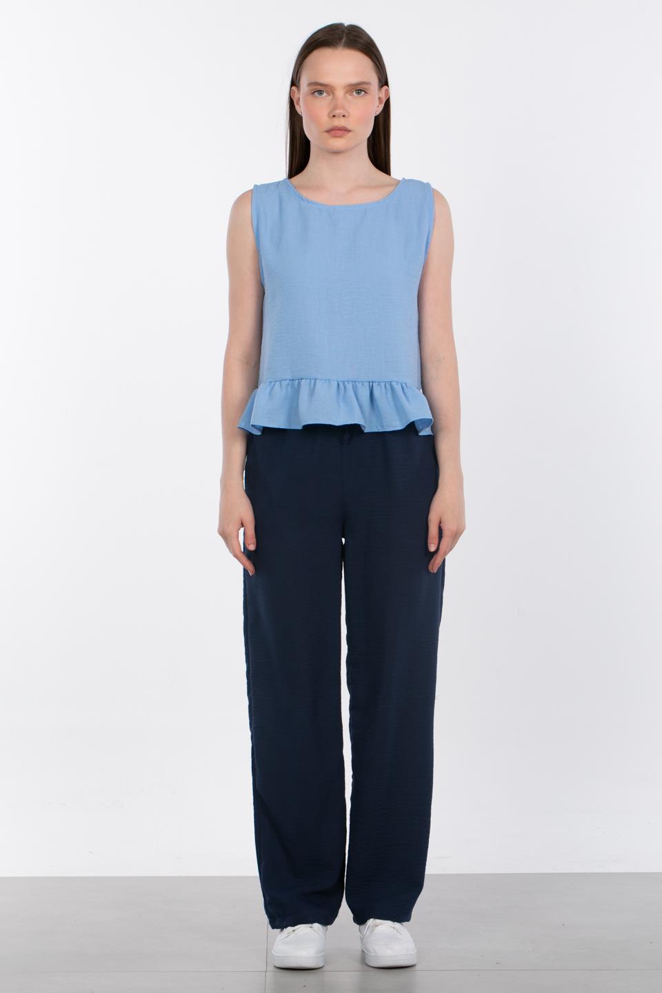 Beli Lastikli Bol Paça Pantolon - Lacivert