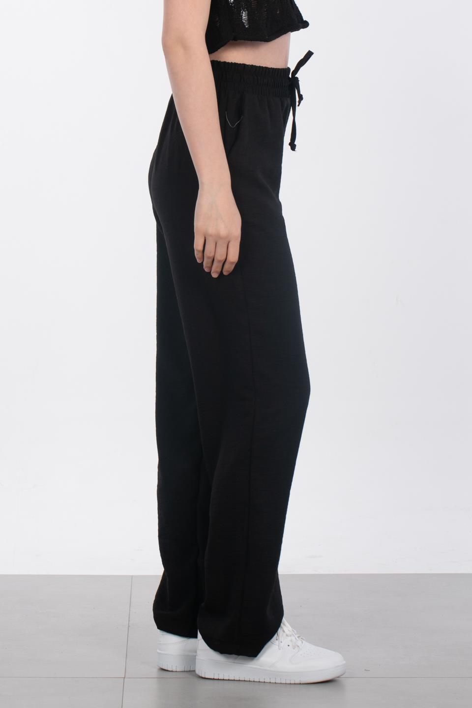 Beli Lastikli Bol Paça Pantolon - Siyah