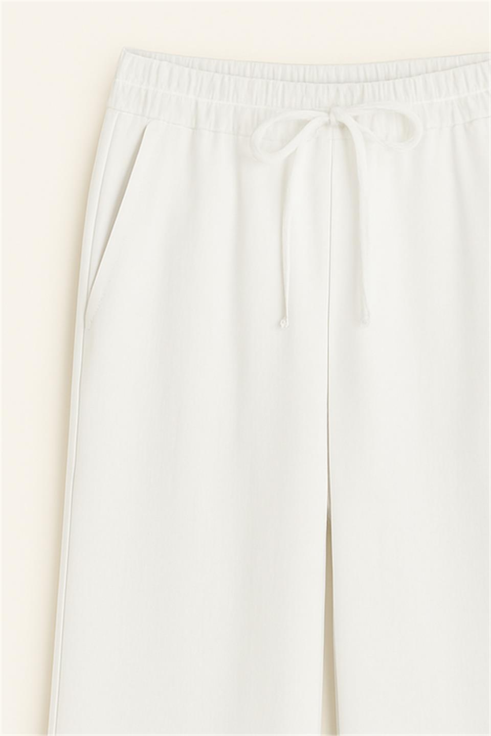 Kadın Beli Lastikli Bol Paça Pantolon - Beyaz