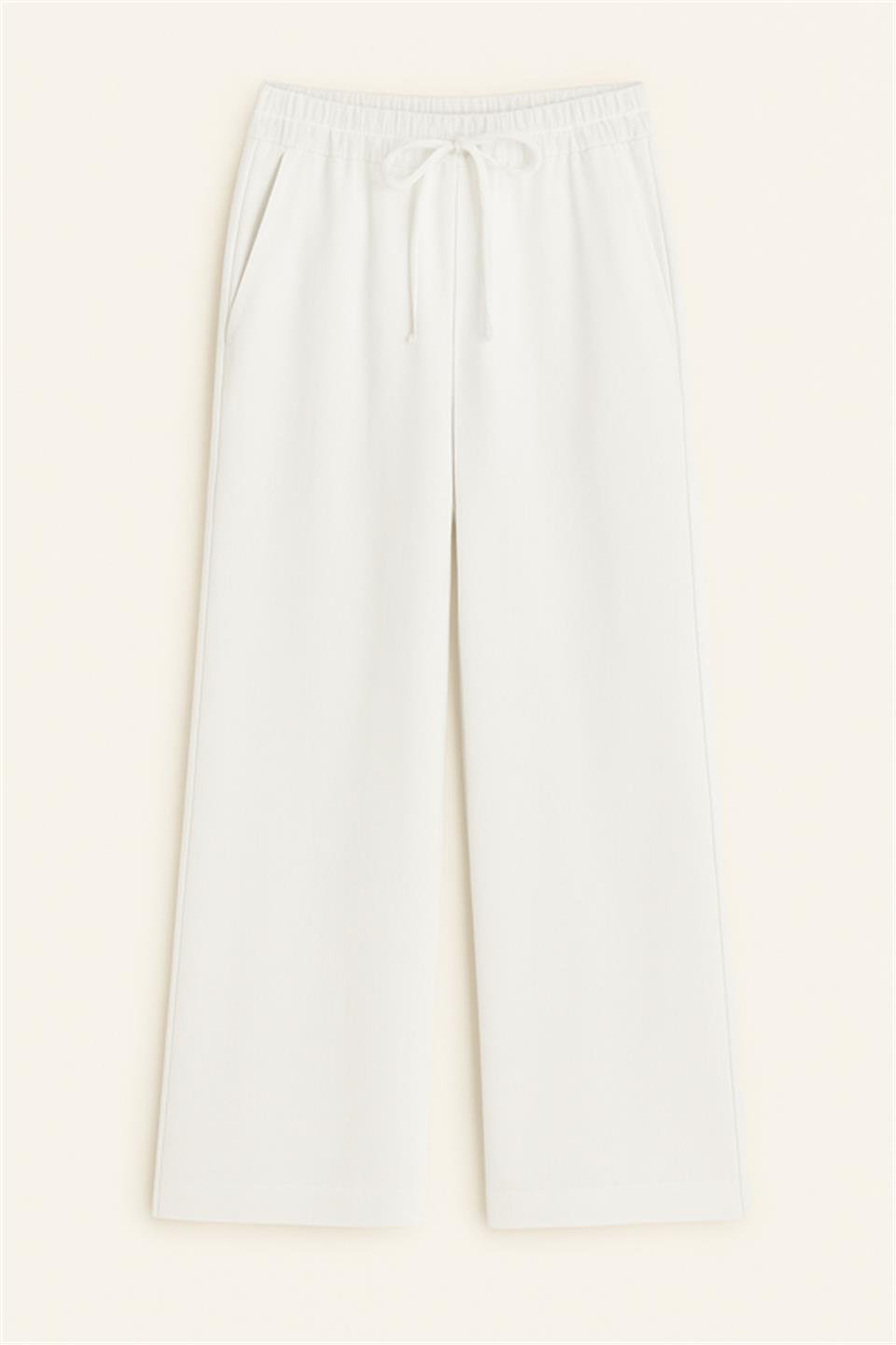 Kadın Beli Lastikli Bol Paça Pantolon - Beyaz