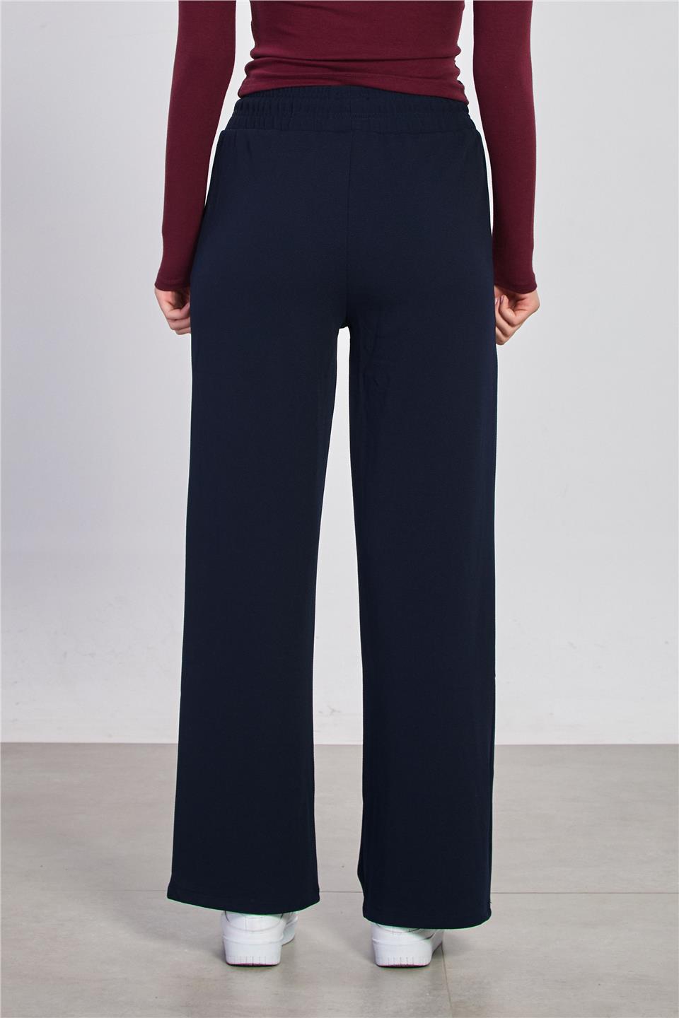 Kadın Beli Çimalı Bol Pantolon - Lacivert