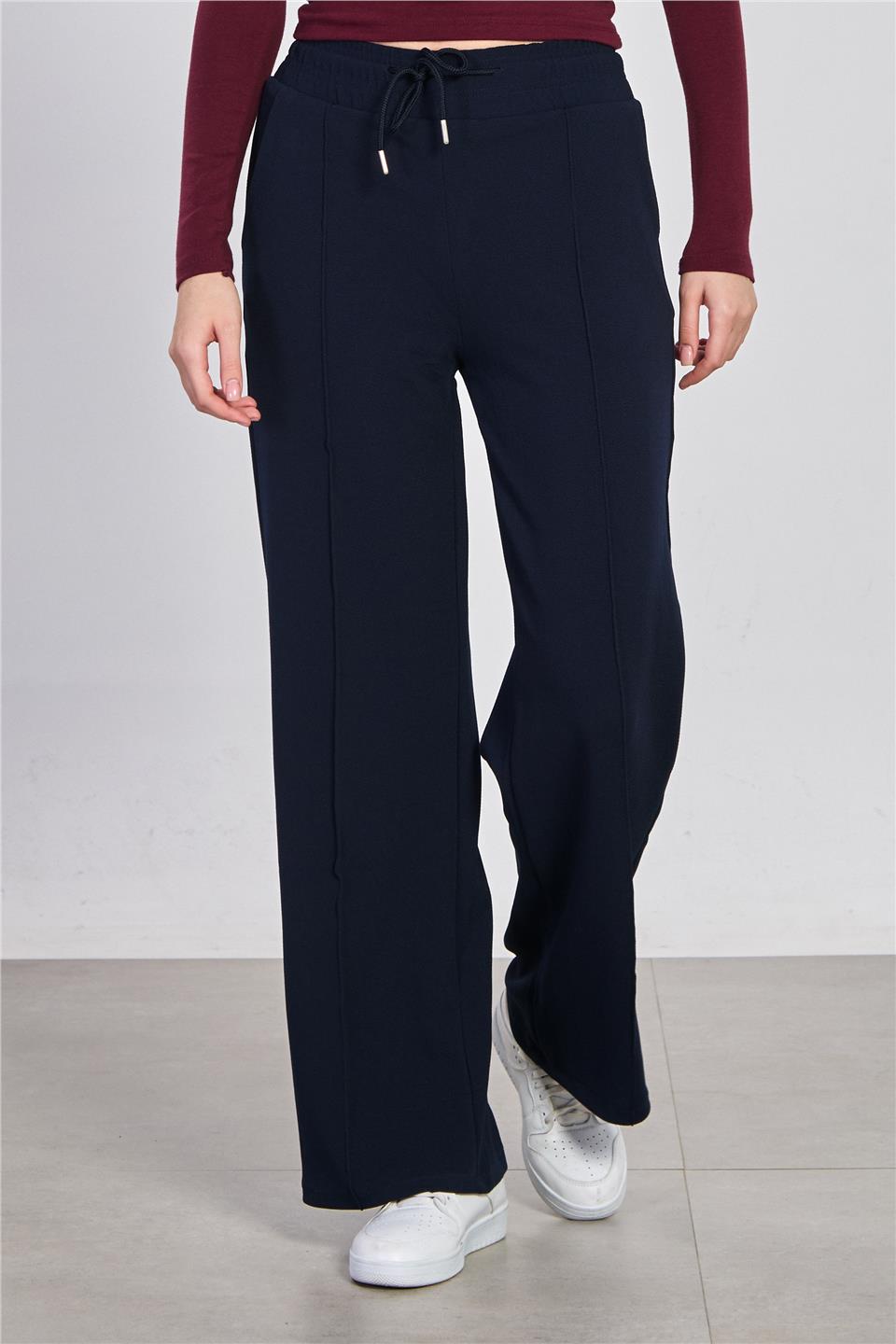 Kadın Beli Çimalı Bol Pantolon - Lacivert