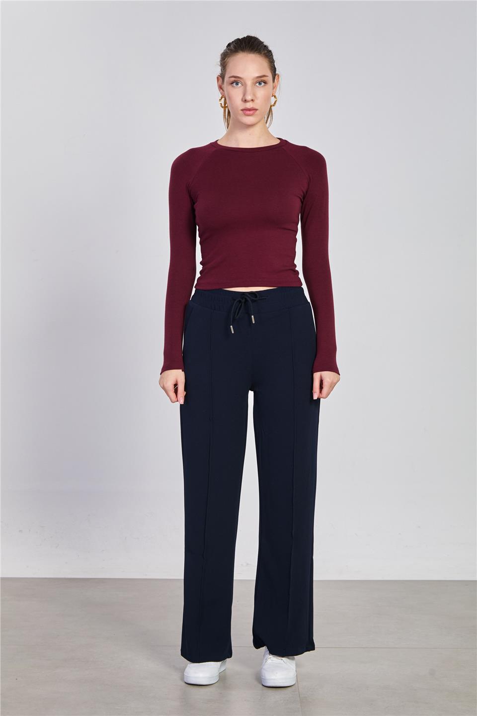 Kadın Beli Çimalı Bol Pantolon - Lacivert