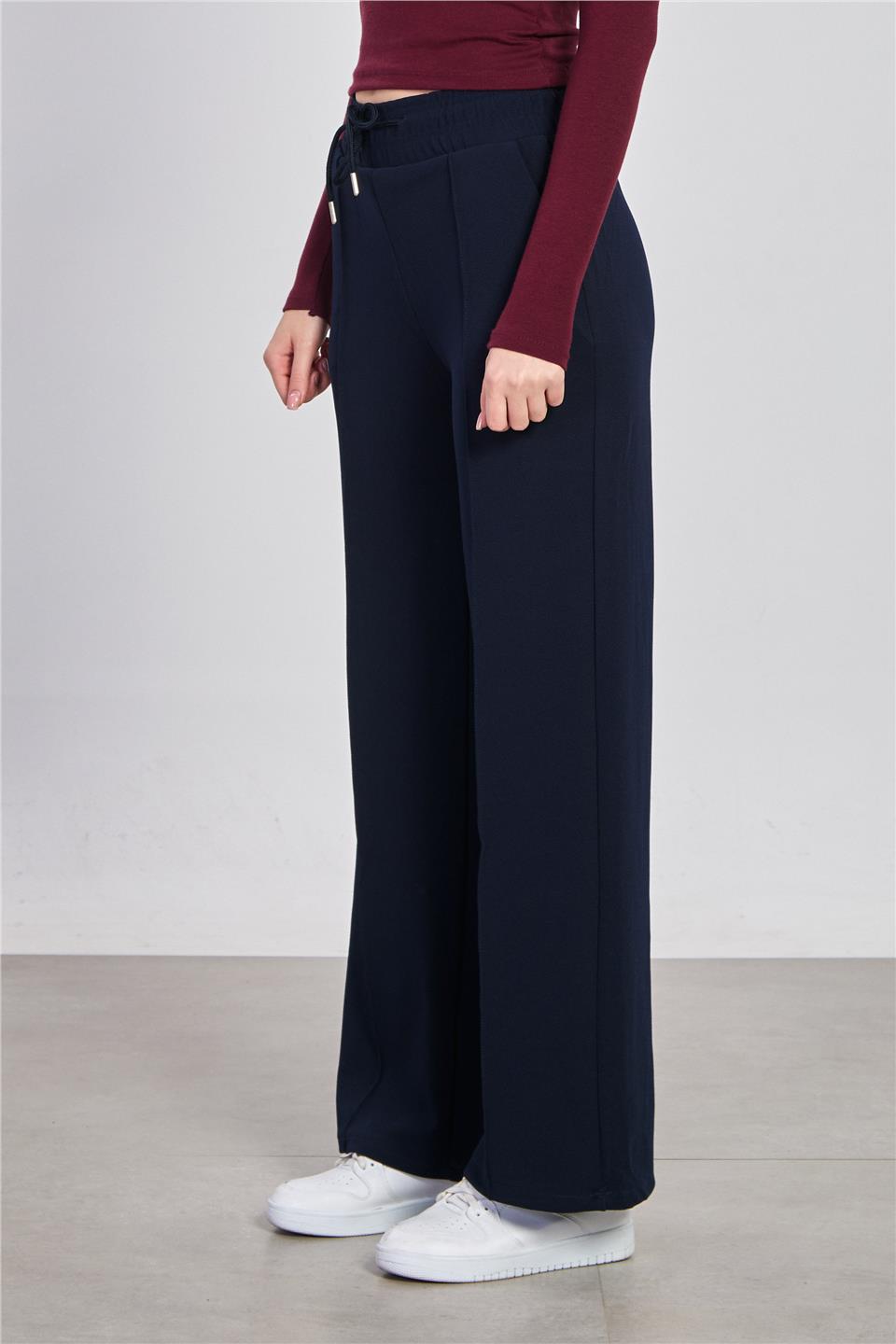 Kadın Beli Çimalı Bol Pantolon - Lacivert