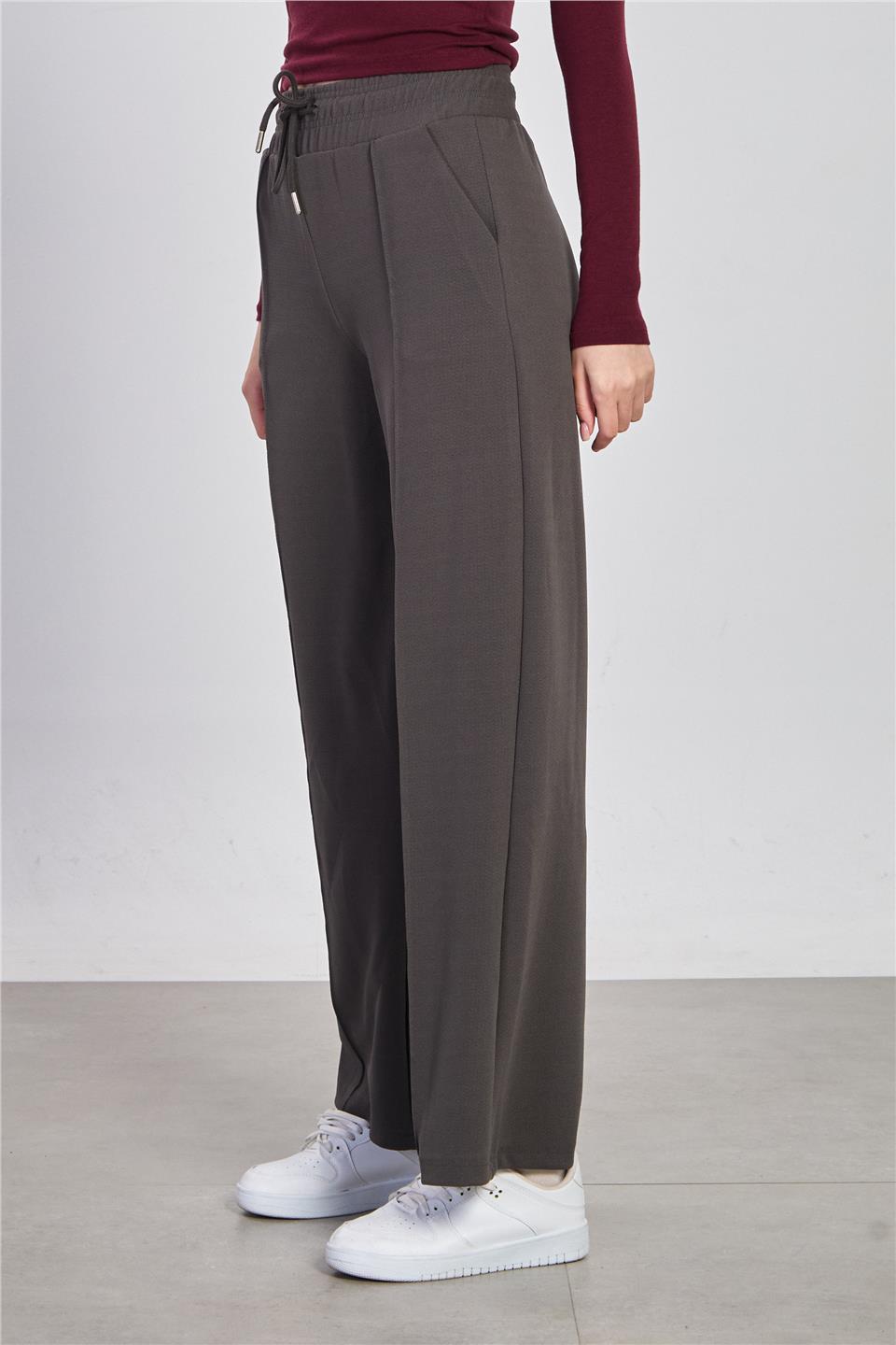 Kadın Beli Çimalı Bol Pantolon - Antrasit