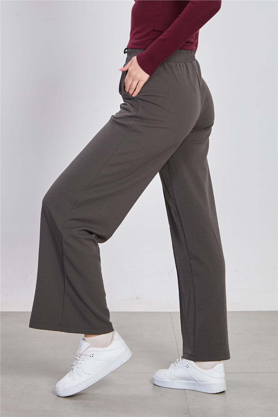 Kadın Beli Çimalı Bol Pantolon - Antrasit