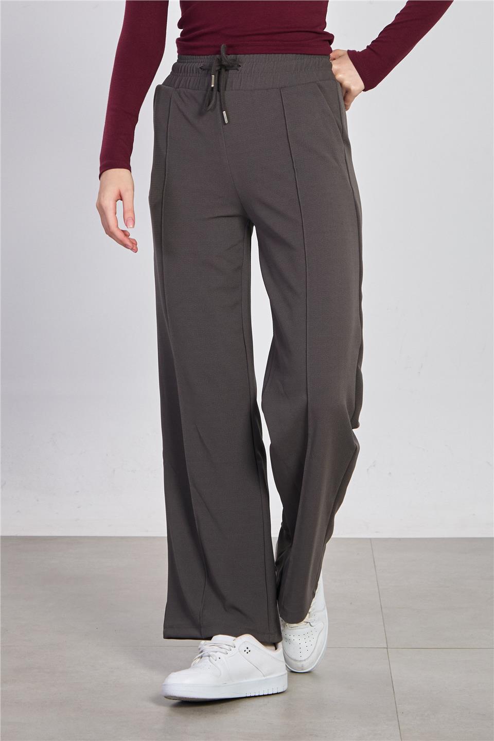 Kadın Beli Çimalı Bol Pantolon - Antrasit