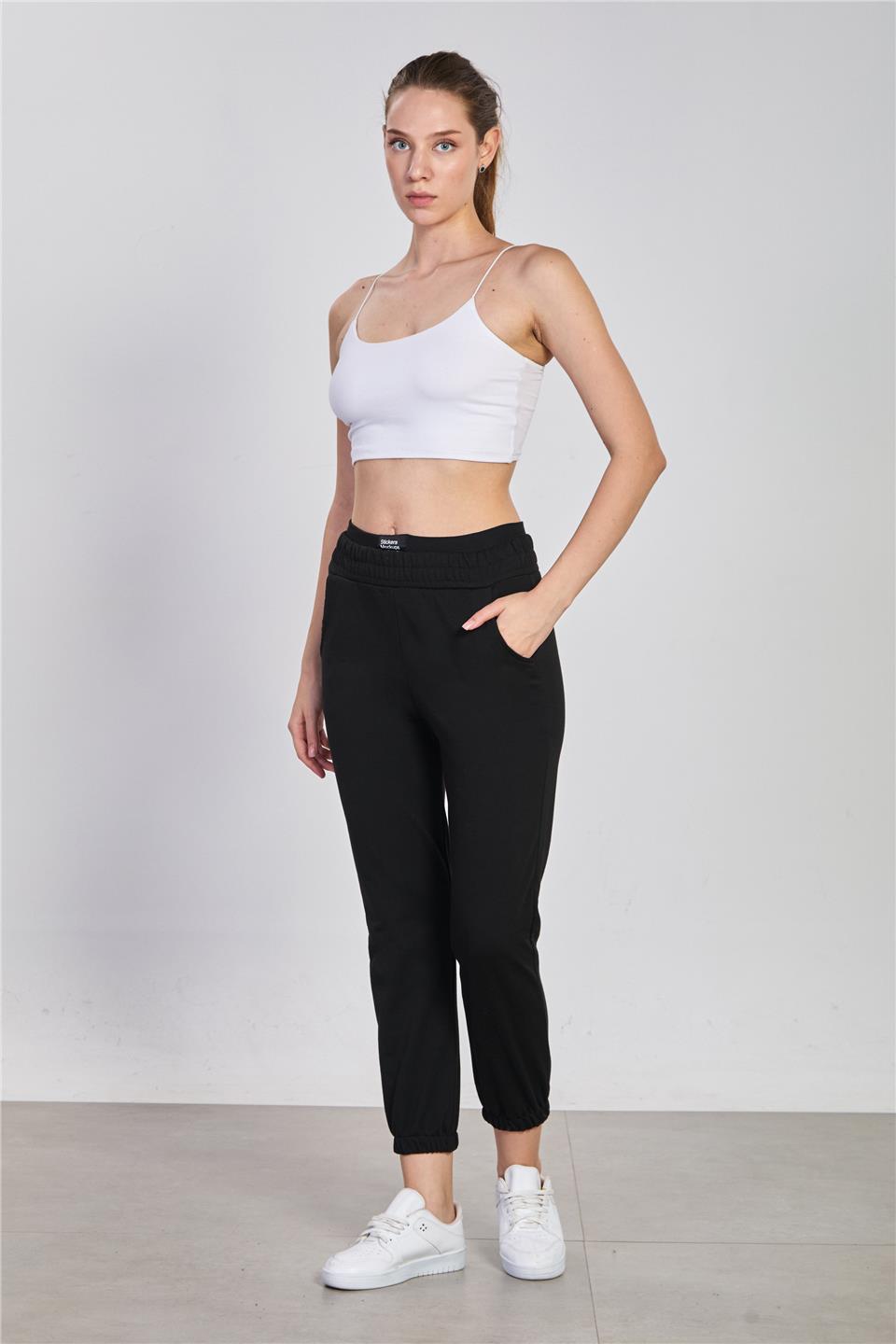 Kadın Beli Lastikli Detaylı Eşofman Altı - Siyah