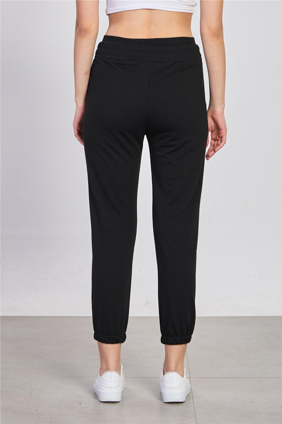 Kadın Beli Lastikli Detaylı Eşofman Altı - Siyah