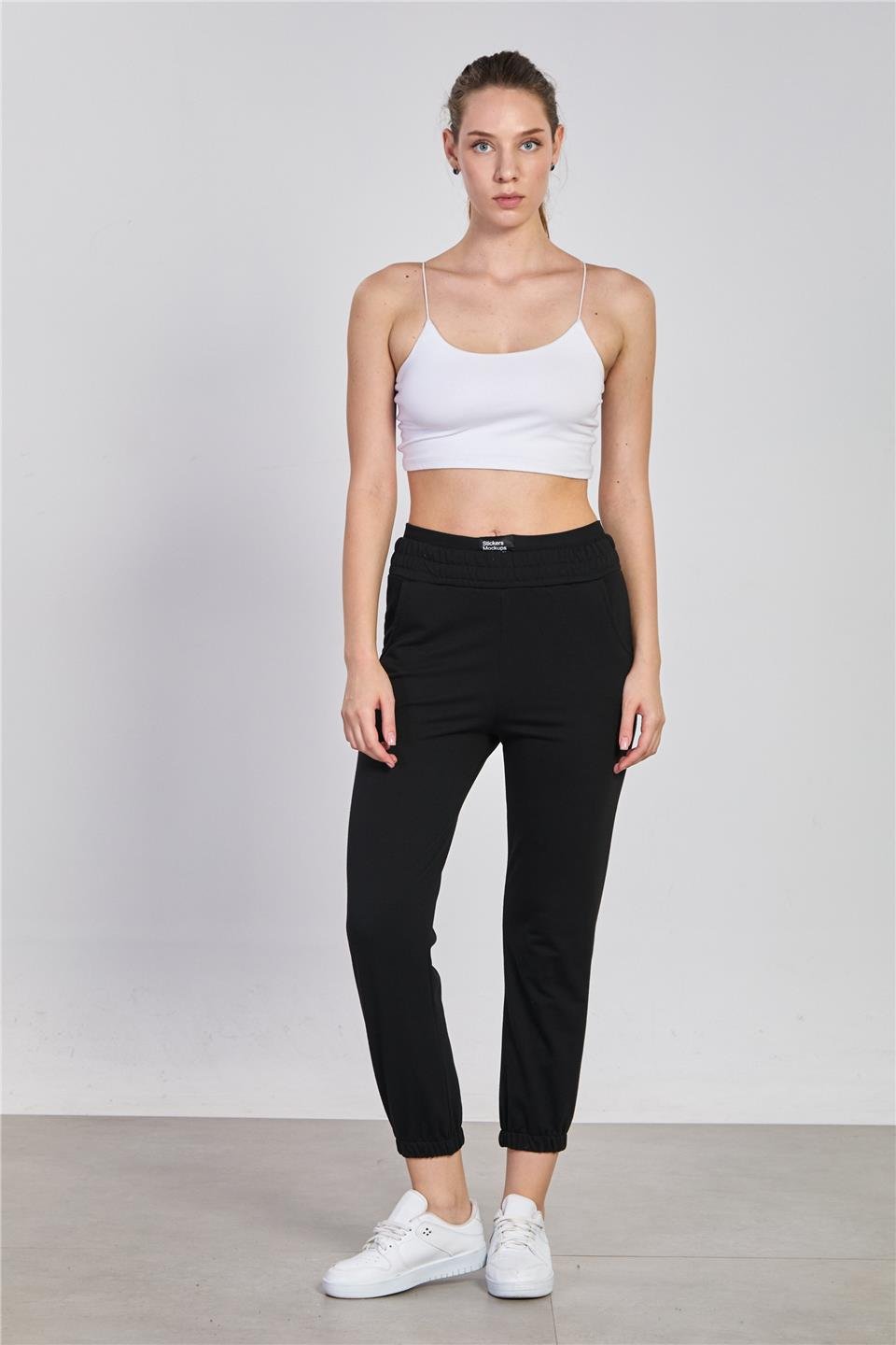 Kadın Beli Lastikli Detaylı Eşofman Altı - Siyah