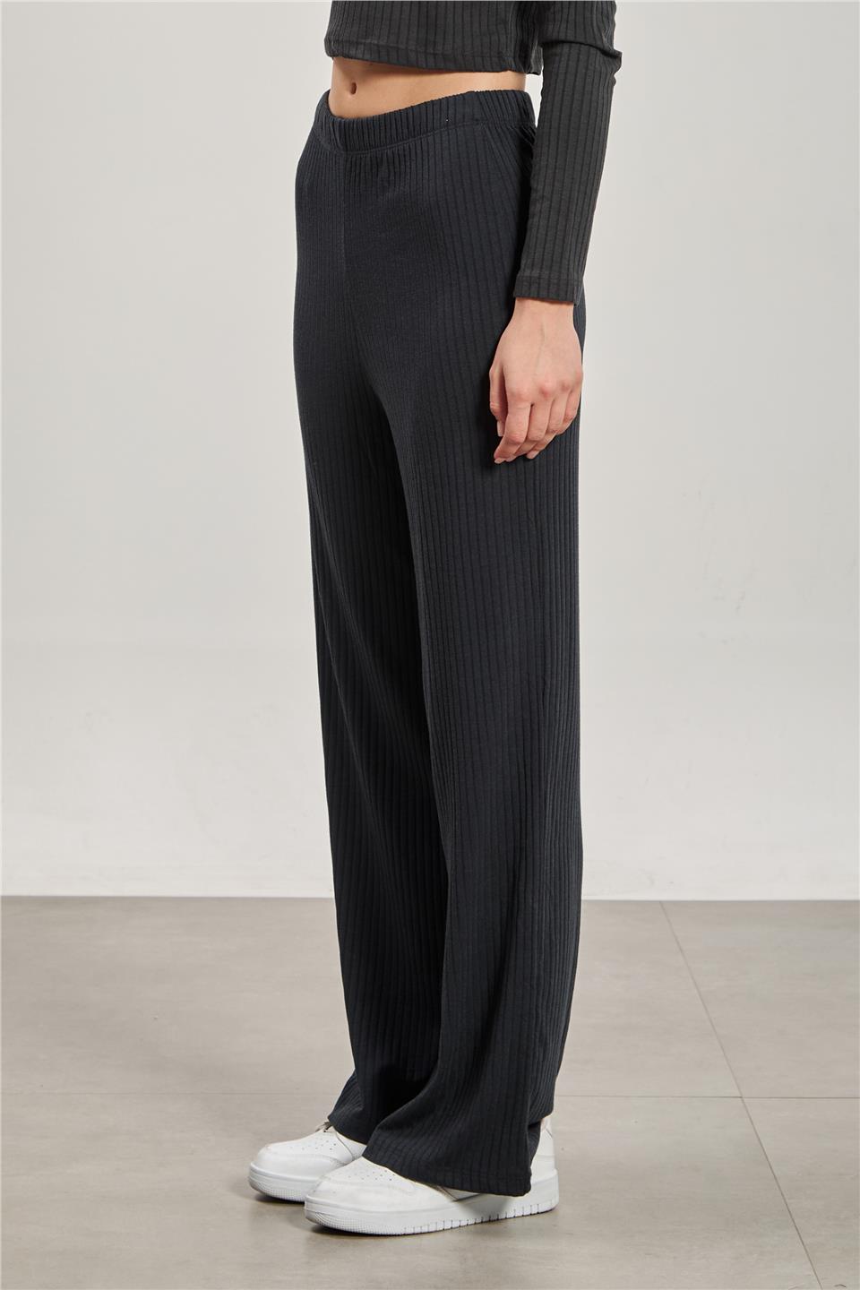 Kadın Beli Lastikli Fitilli Bol Pantolon - Antrasit 