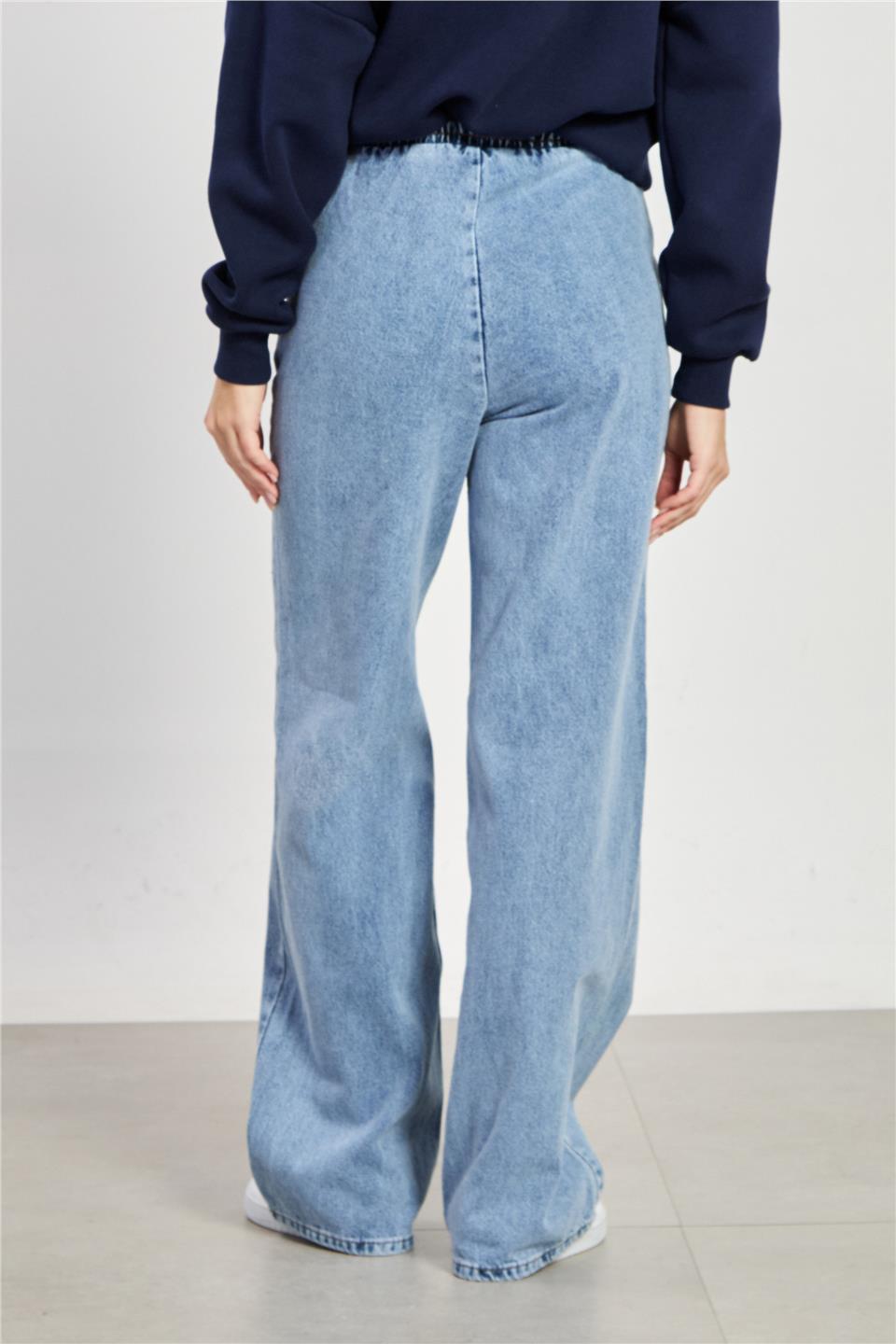 Kadın Beli Lastikli Gabardin Bol Pantolon - Mavi Kar