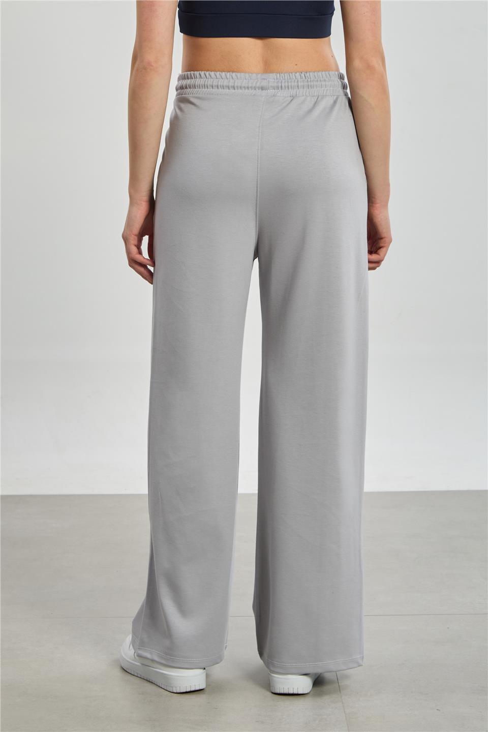 Kadın Beli Lastikli Modal Bol Paça Pantolon - B. Gri