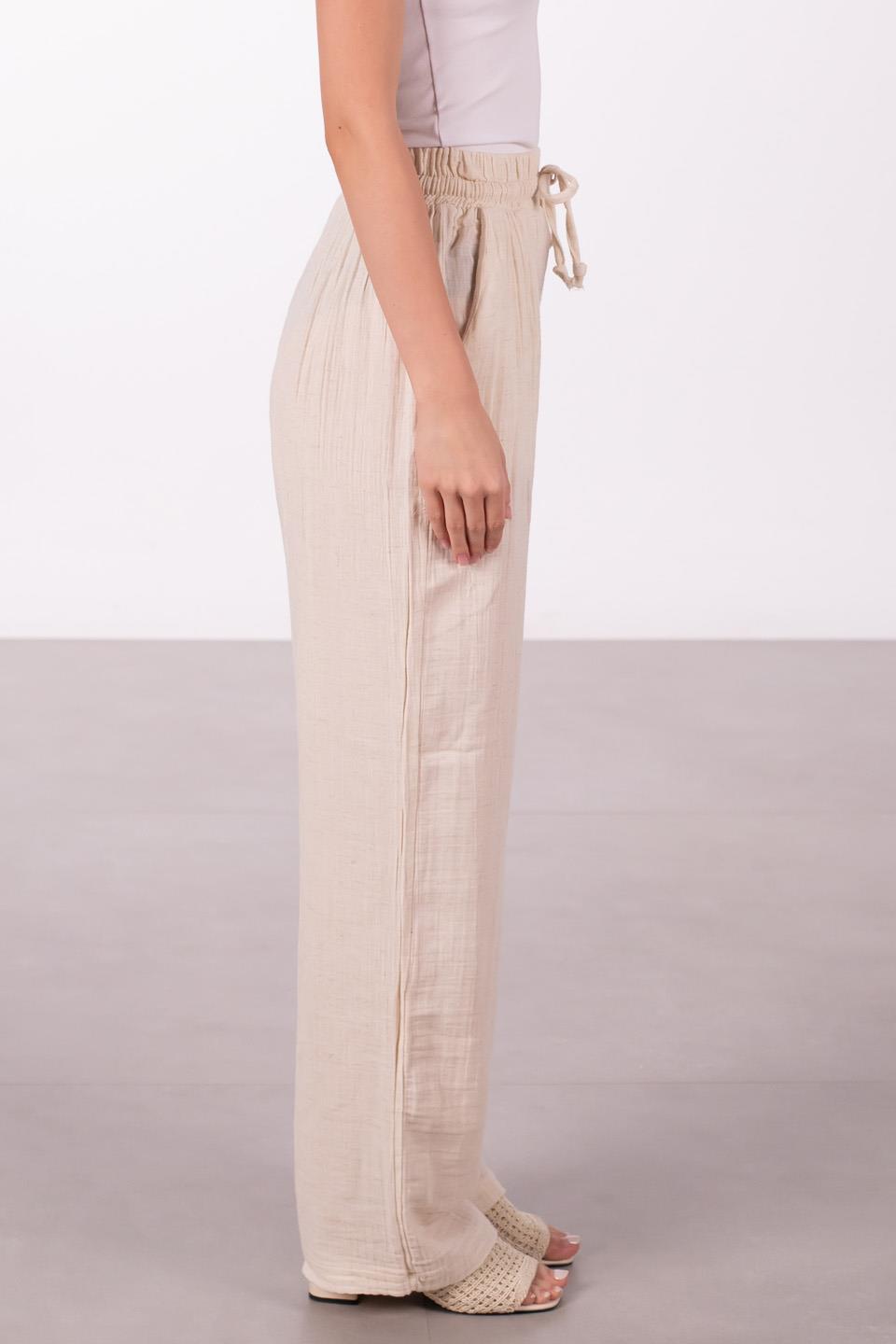 Kadın Beli Lastikli Müslin Bol Paça Pantolon - Taş