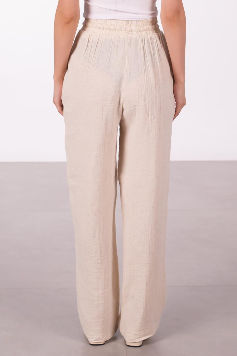 Kadın Beli Lastikli Müslin Bol Paça Pantolon - Taş