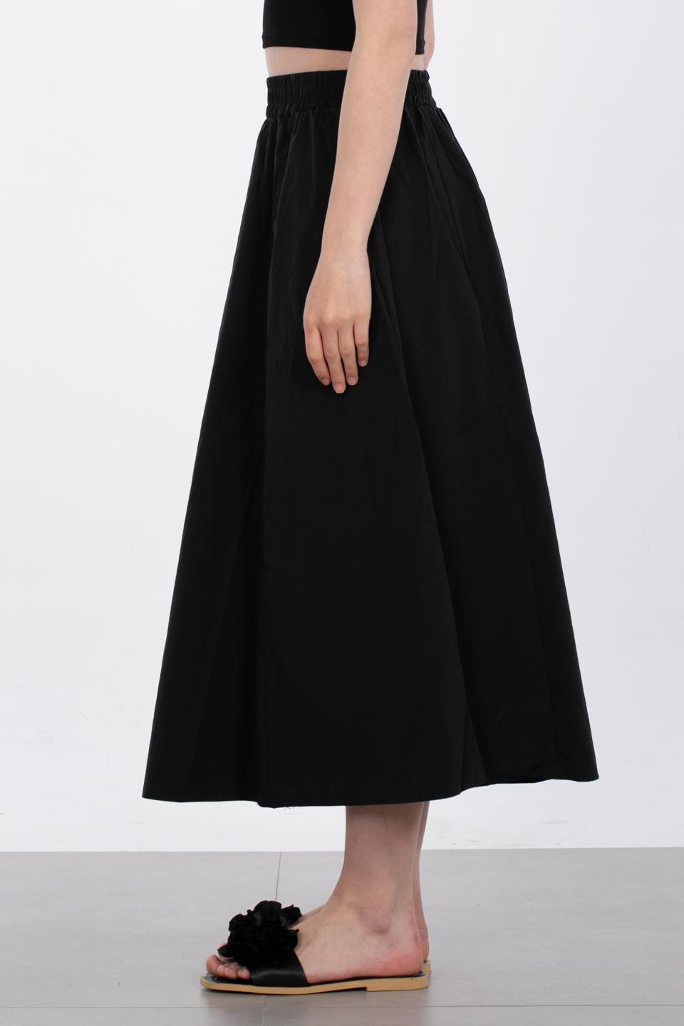 Kadın Beli Lastikli Paraşüt Etek - Siyah