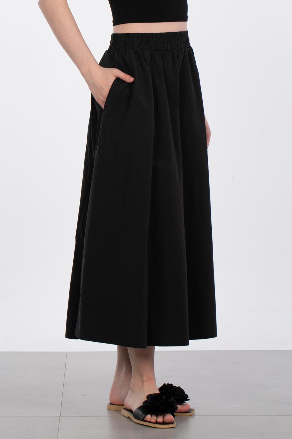 Kadın Beli Lastikli Paraşüt Etek - Siyah