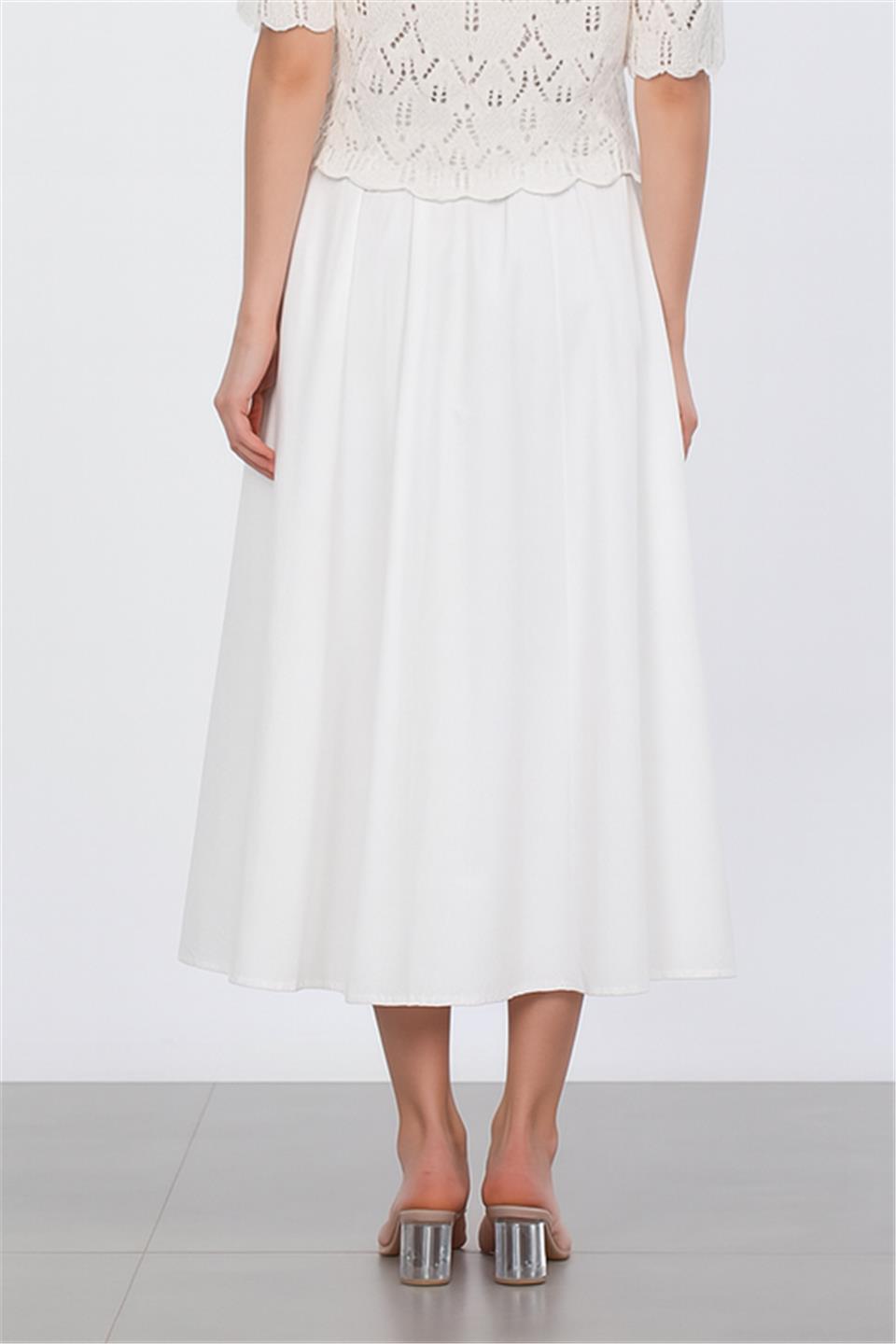 Beli Lastikli Paraşüt Etek - Beyaz