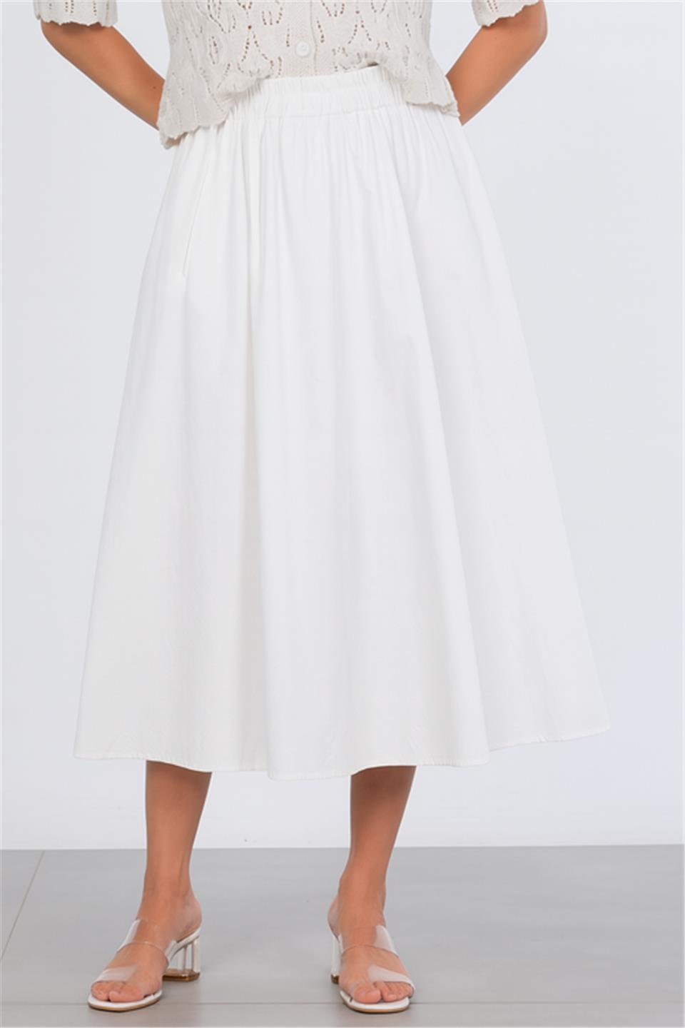 Beli Lastikli Paraşüt Etek - Beyaz