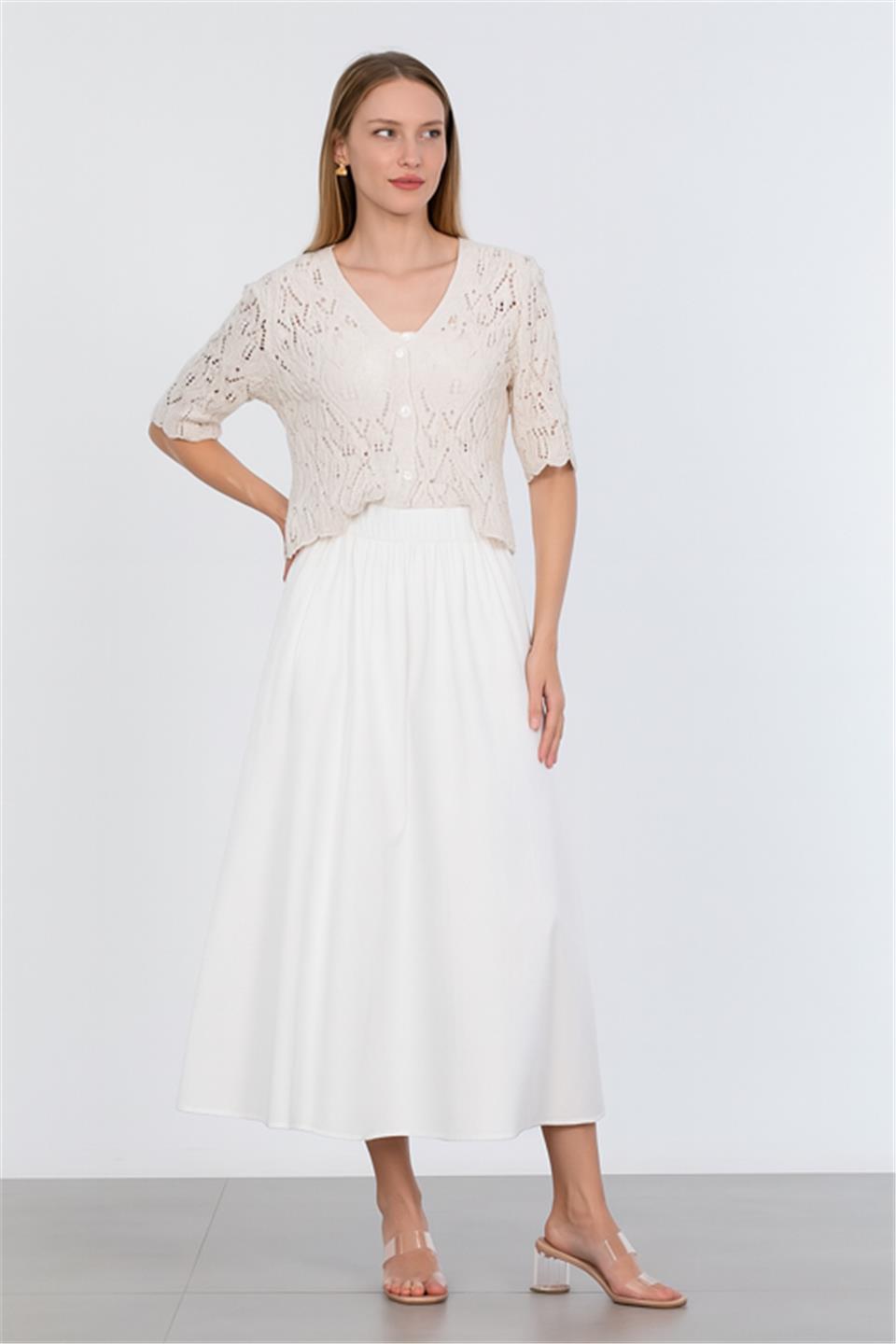 Beli Lastikli Paraşüt Etek - Beyaz