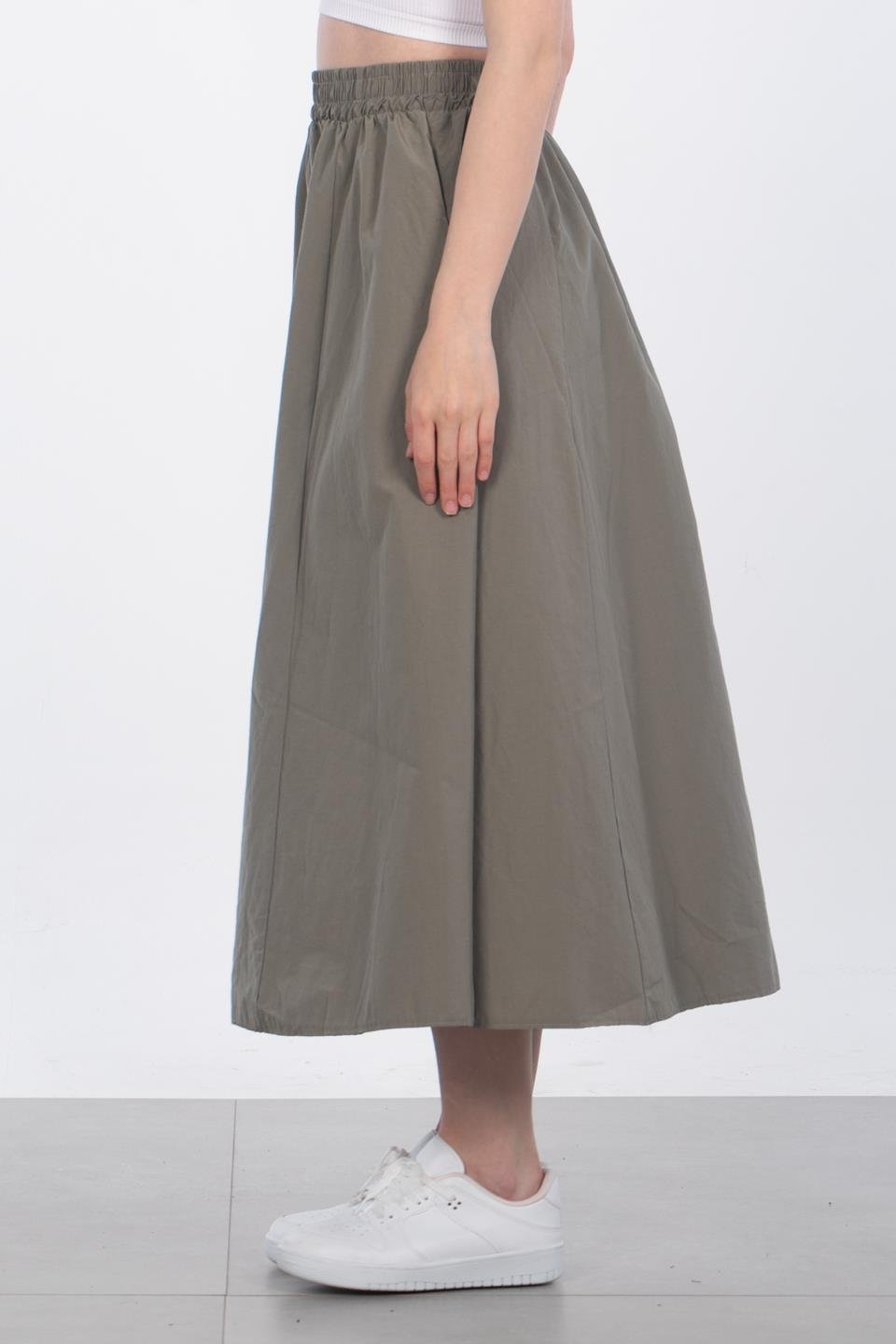 Kadın Beli Lastikli Paraşüt Etek - Haki
