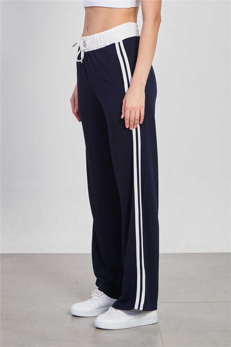 Kadın Beli Renk Garnili Eşofman Altı - Lacivert