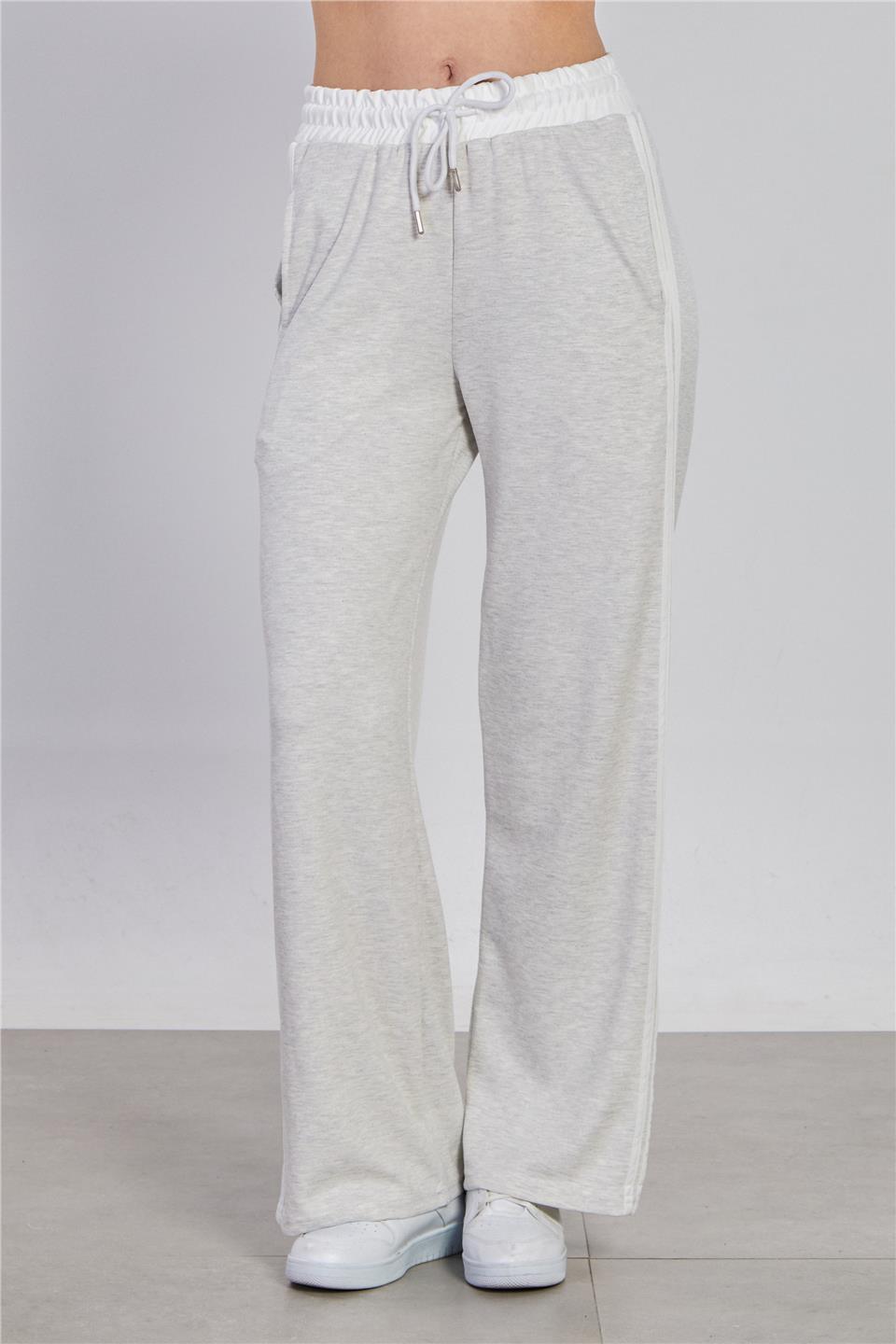 Kadın Beli Renk Garnili Eşofman Altı - Kar Melanj