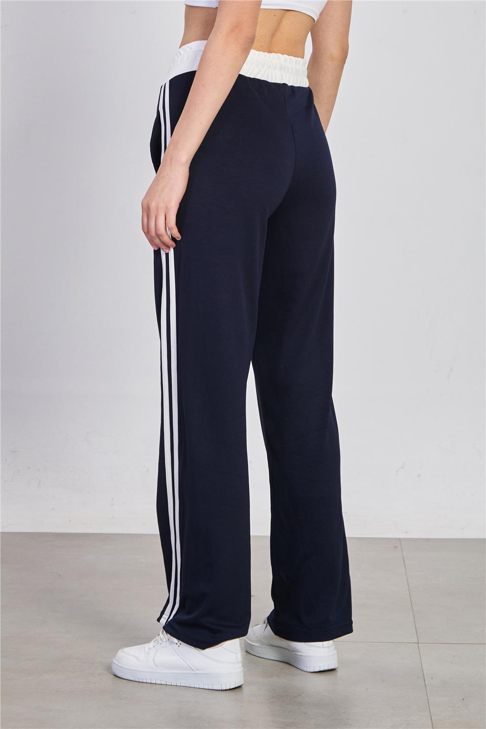 Kadın Beli Renk Garnili Eşofman Altı - Lacivert