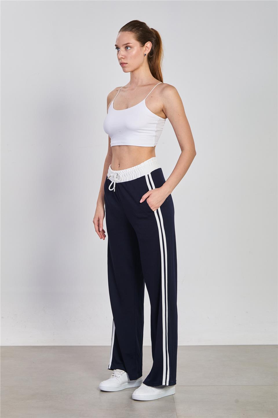 Kadın Beli Renk Garnili Eşofman Altı - Lacivert