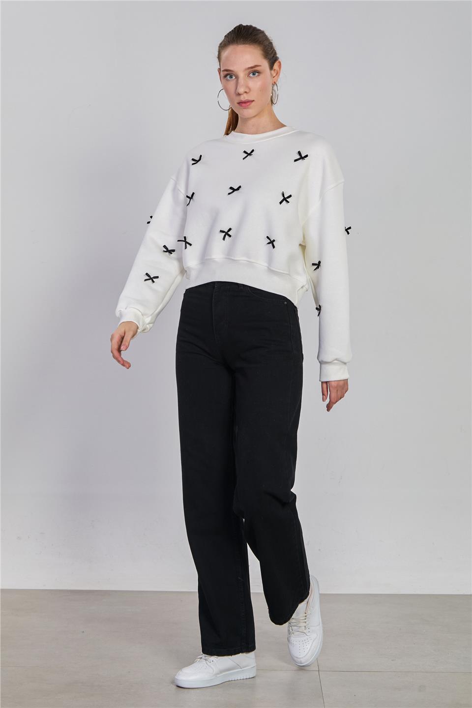 Kadın Beli Tokalı Palazzo Jean Pantolon - Siyah