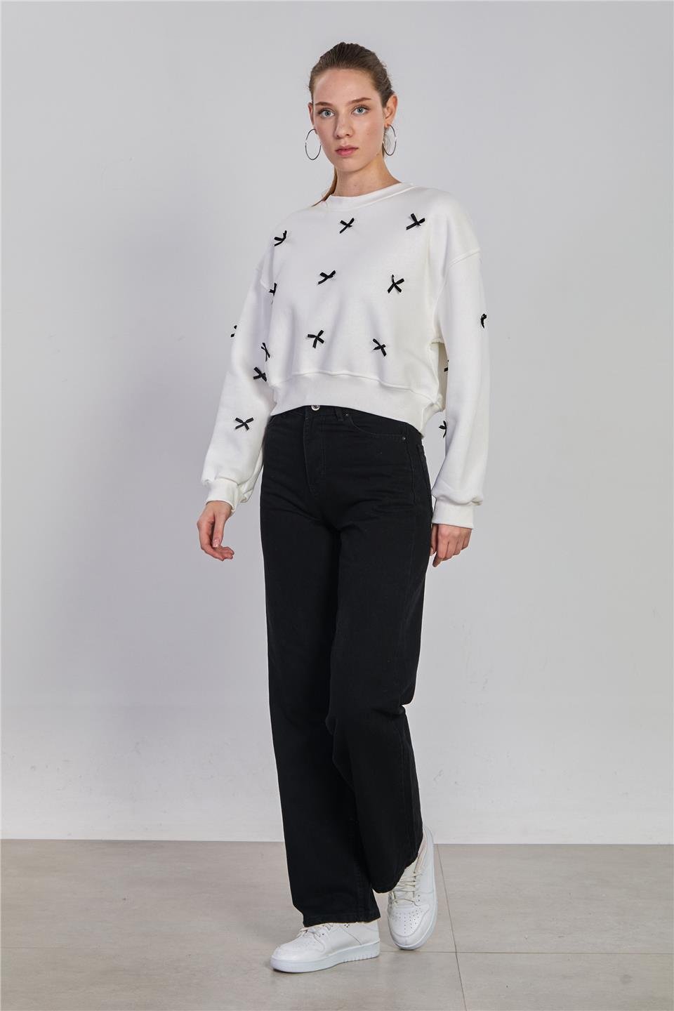 Kadın Beli Tokalı Palazzo Jean Pantolon - Siyah