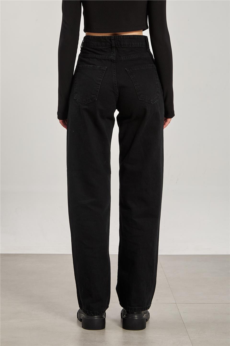 Kadın Beş Düğmeli Palazzo Jean Pantolon - Siyah