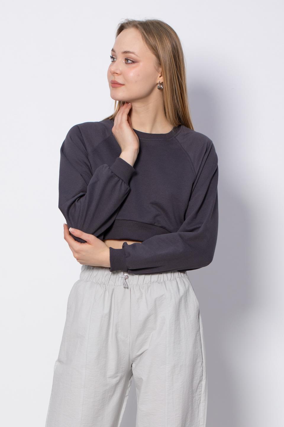 Bisiklet Yaka Kısa Sweatshirt - Antrasit