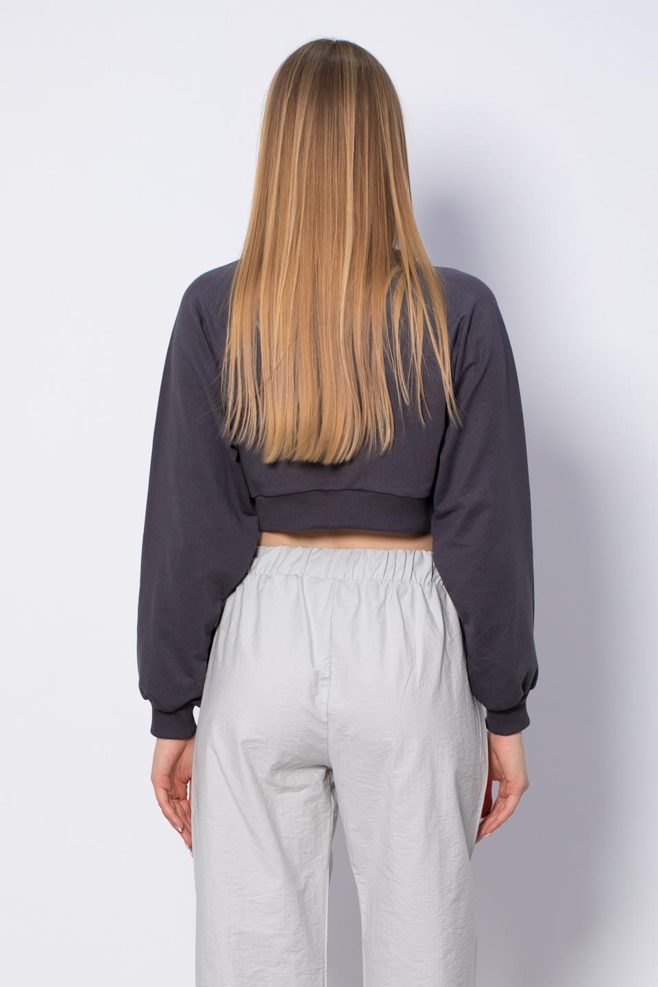 Bisiklet Yaka Kısa Sweatshirt - Antrasit