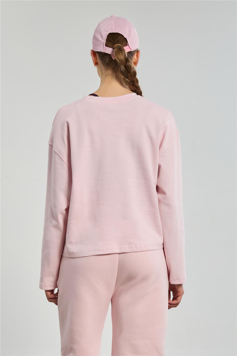 Kadın Bisiklet Yaka Oversize Sweatshirt - Toz Pembe