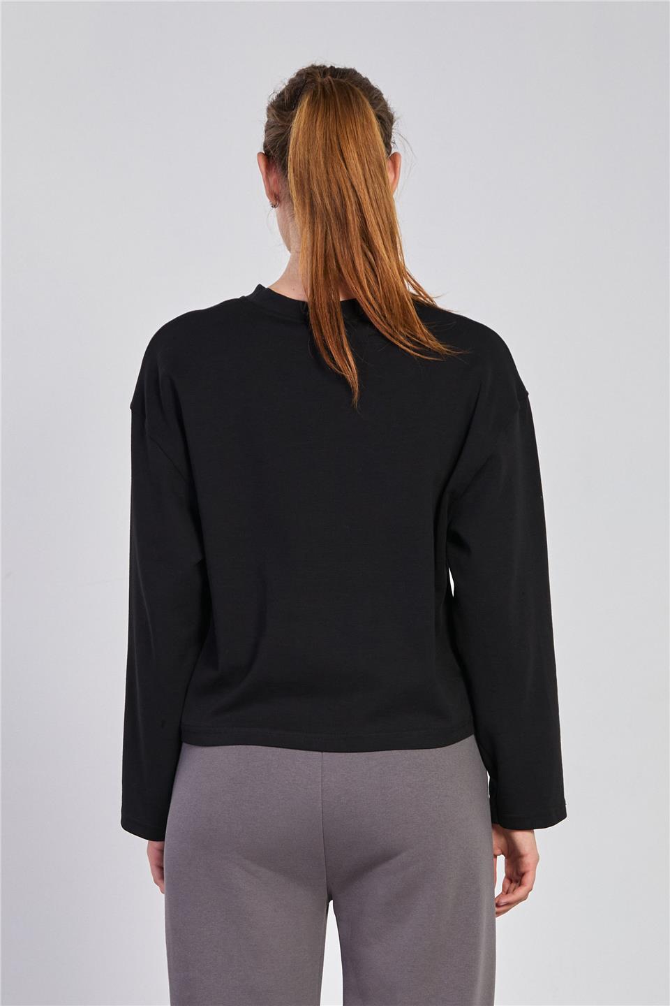 Kadın Bisiklet Yaka Oversize Sweatshirt - Siyah