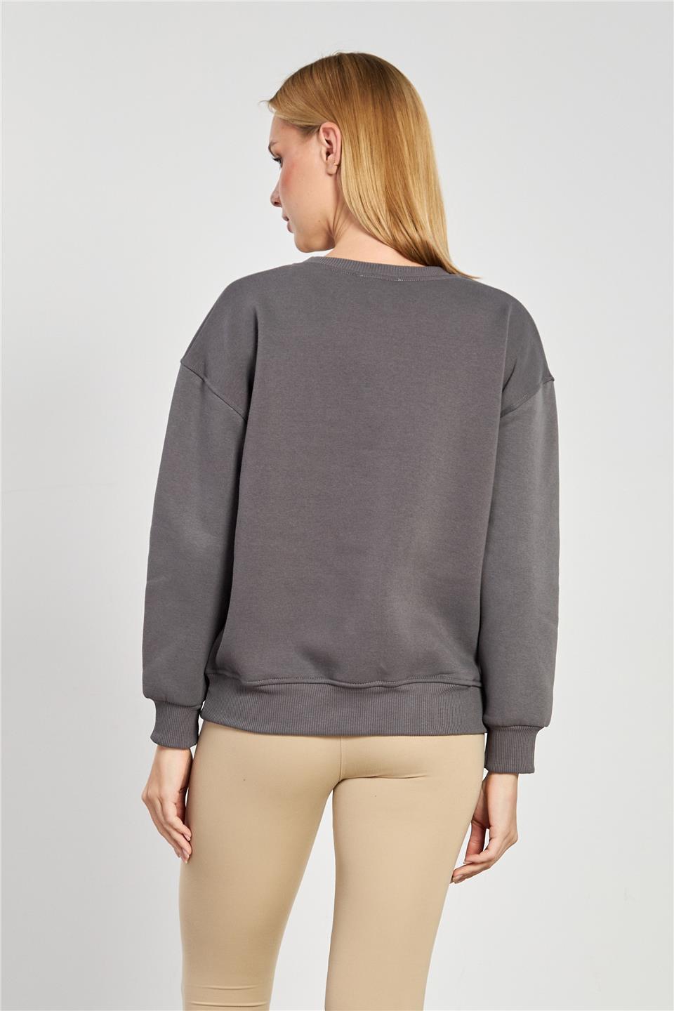 Kadın Bisiklet Yaka Oversize Sweatshirt - Antrasit