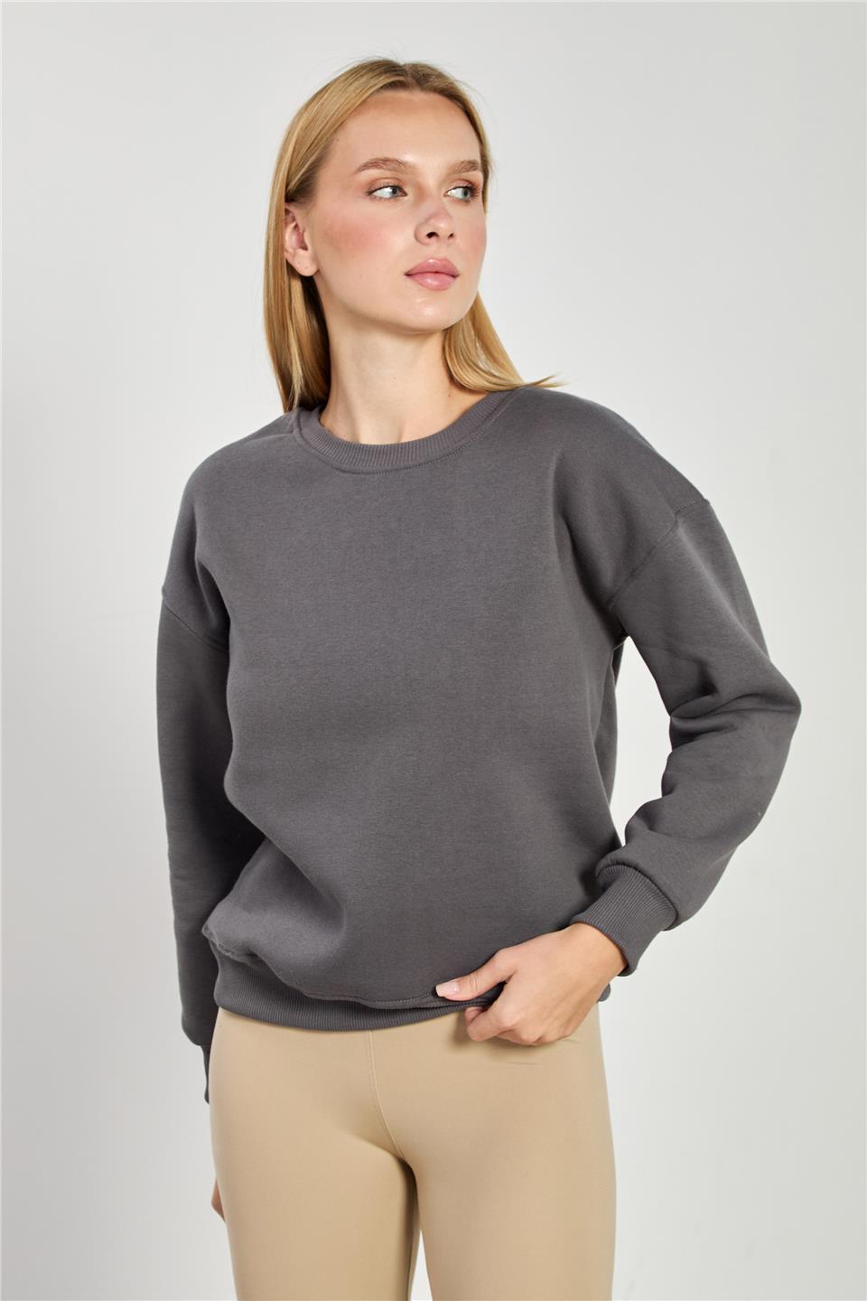 Kadın Bisiklet Yaka Oversize Sweatshirt - Antrasit