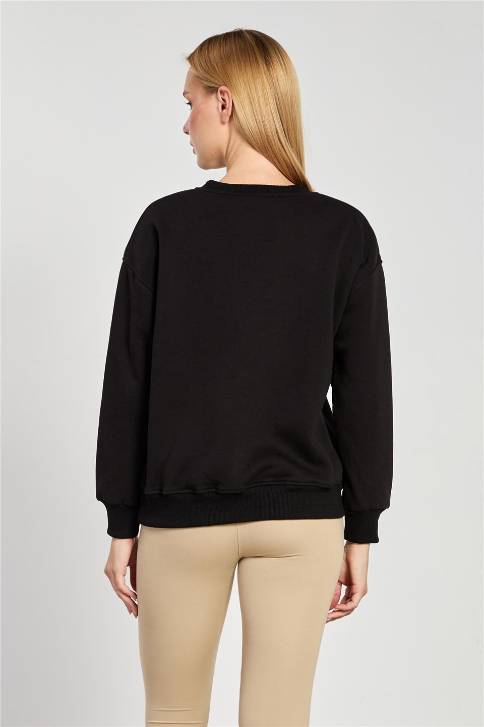 Kadın Bisiklet Yaka Oversize Sweatshirt - Siyah