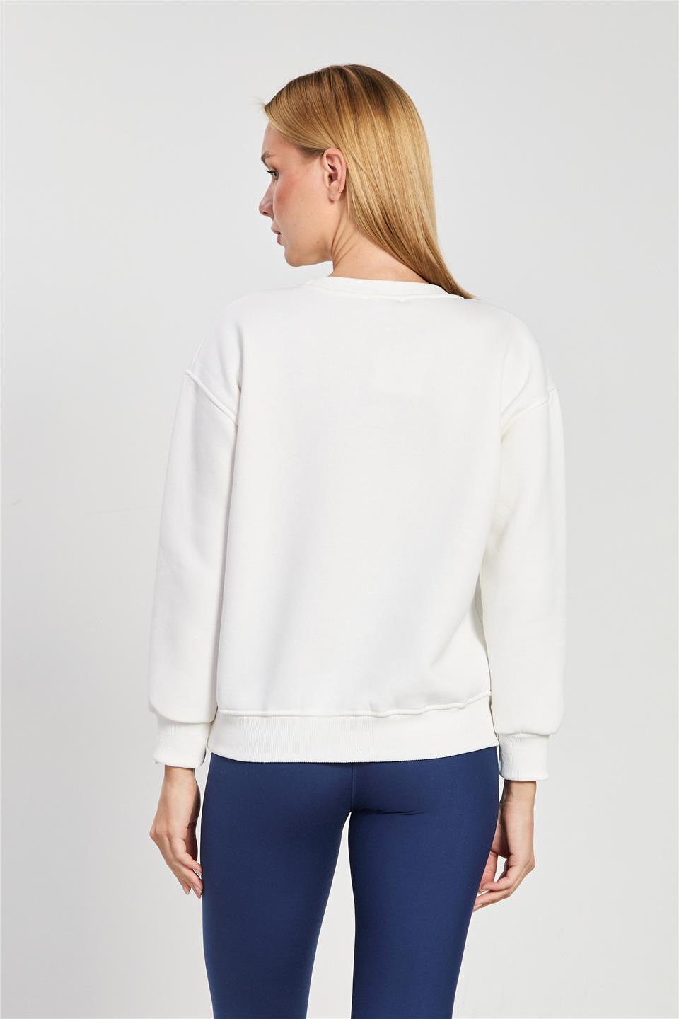 Kadın Bisiklet Yaka Oversize Sweatshirt - Ekru