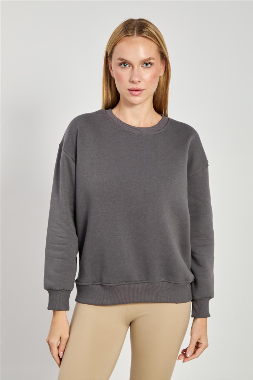 Kadın Bisiklet Yaka Oversize Sweatshirt - Antrasit