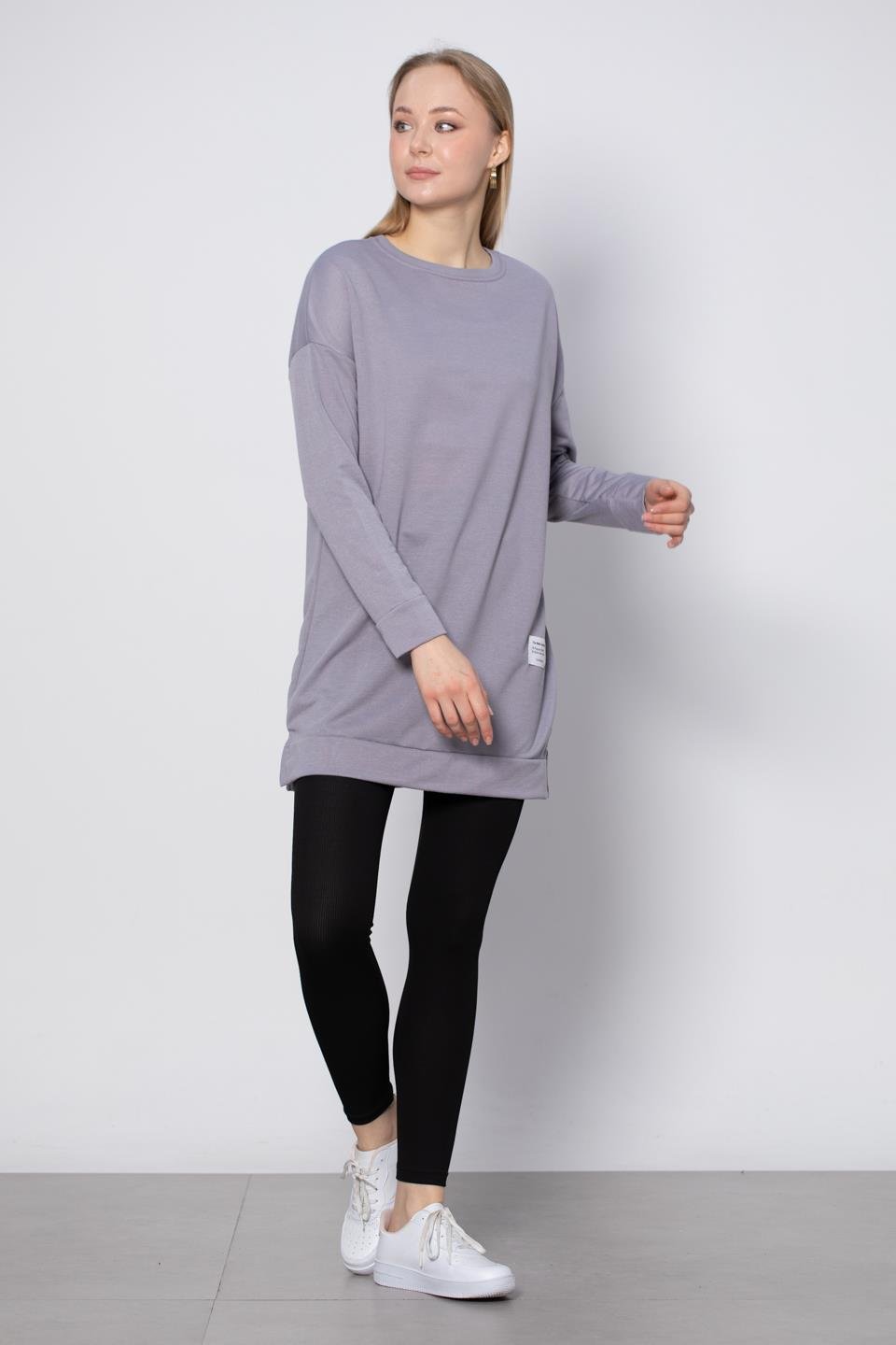 Bisiklet Yaka Mevsimlik Sweatshirt - Gri