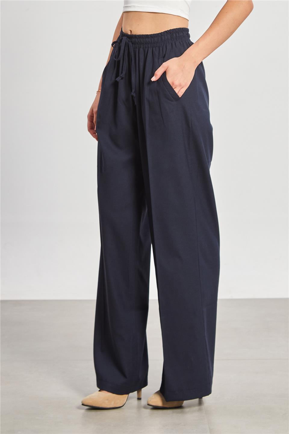 Kadın Bol Paça Palazzo Pantolon - Lacivert