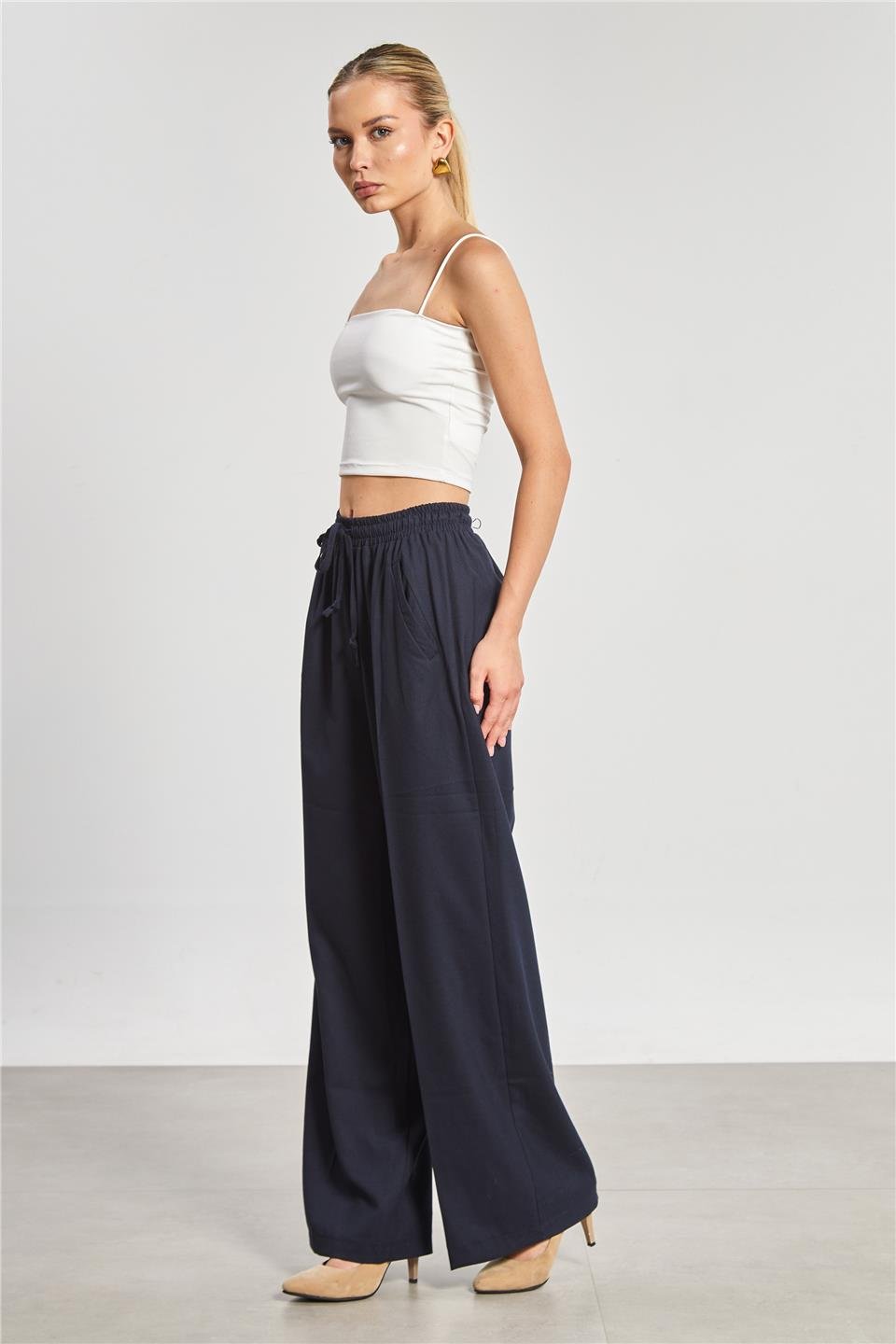 Kadın Bol Paça Palazzo Pantolon - Lacivert