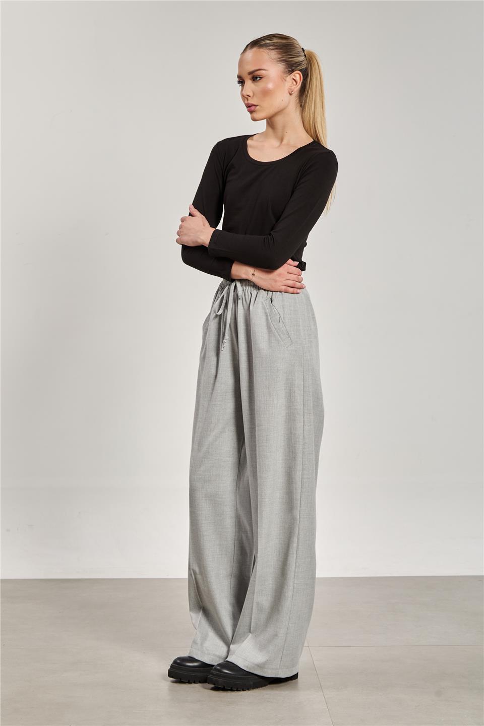 Kadın Bol Paça Palazzo Pantolon - Okul Gri 