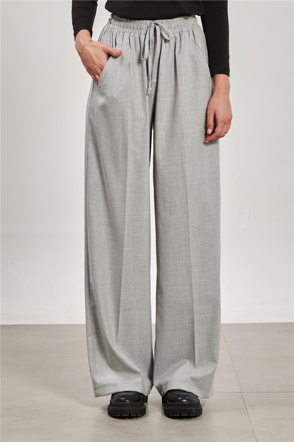 Kadın Bol Paça Palazzo Pantolon - Okul Gri 