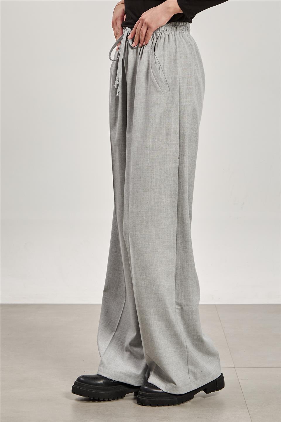 Kadın Bol Paça Palazzo Pantolon - Okul Gri 