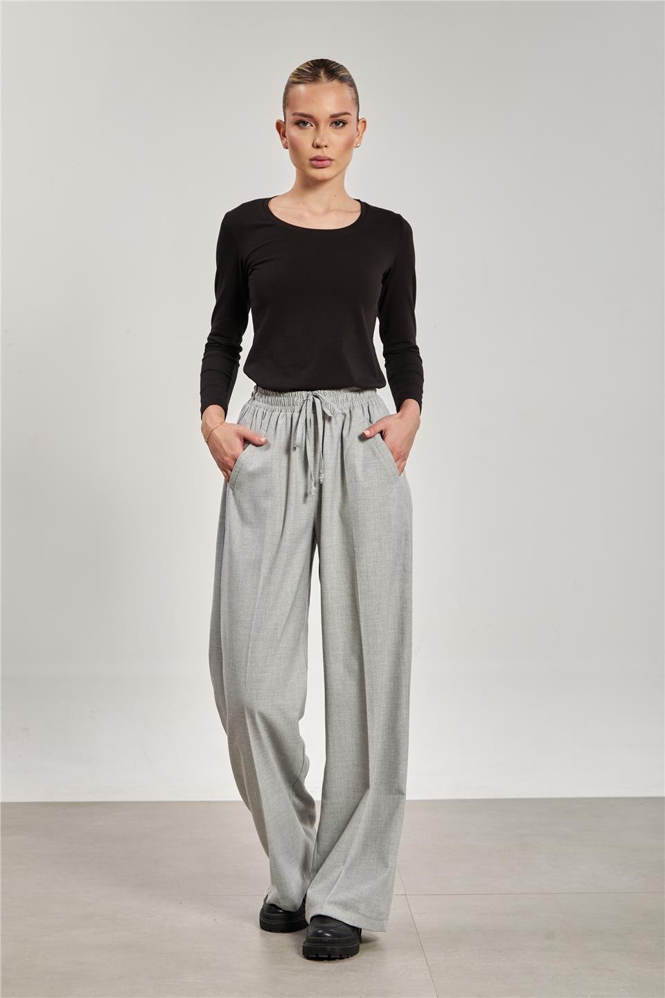 Kadın Bol Paça Palazzo Pantolon - Okul Gri 