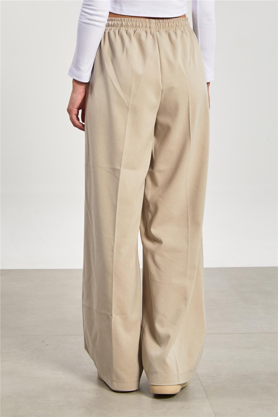 Kadın Bol Paça Palazzo Pantolon - Taş